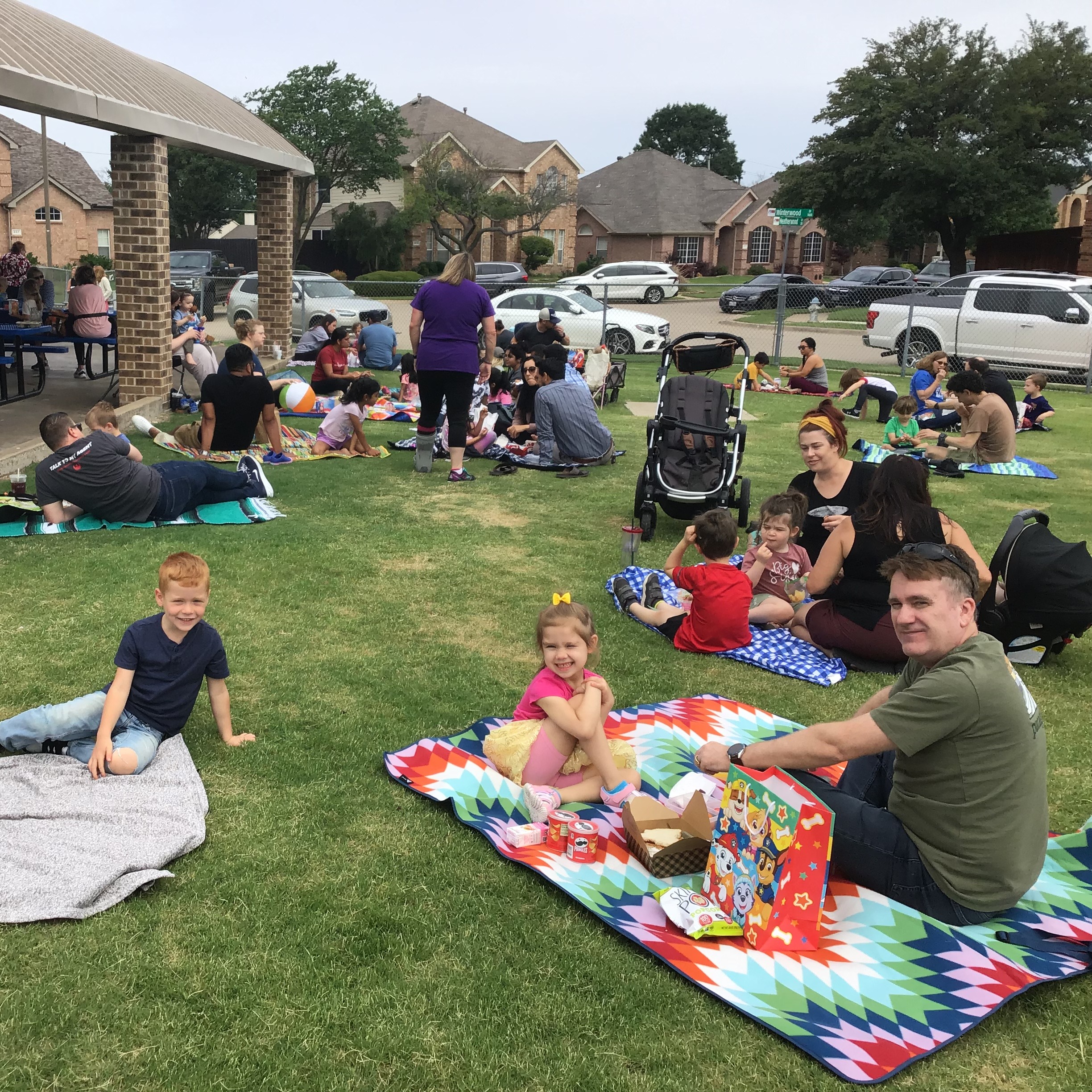 Families attending lunch picnic