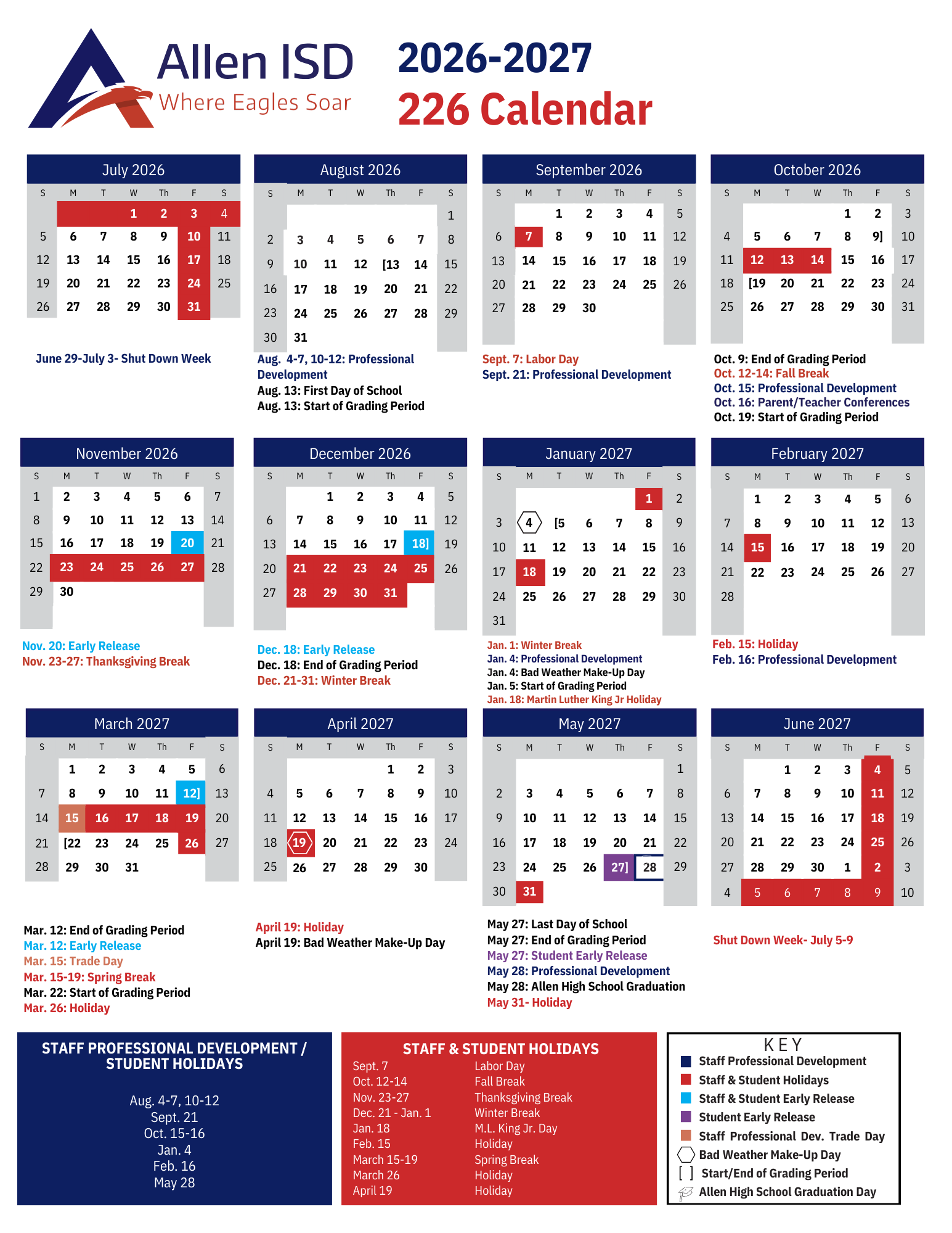 Human Resources Calendars | Allen ISD