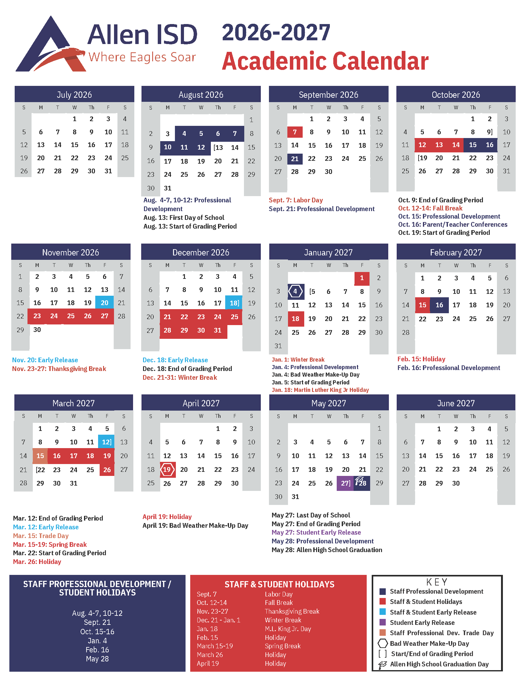 2026-2027 School Year Calendar