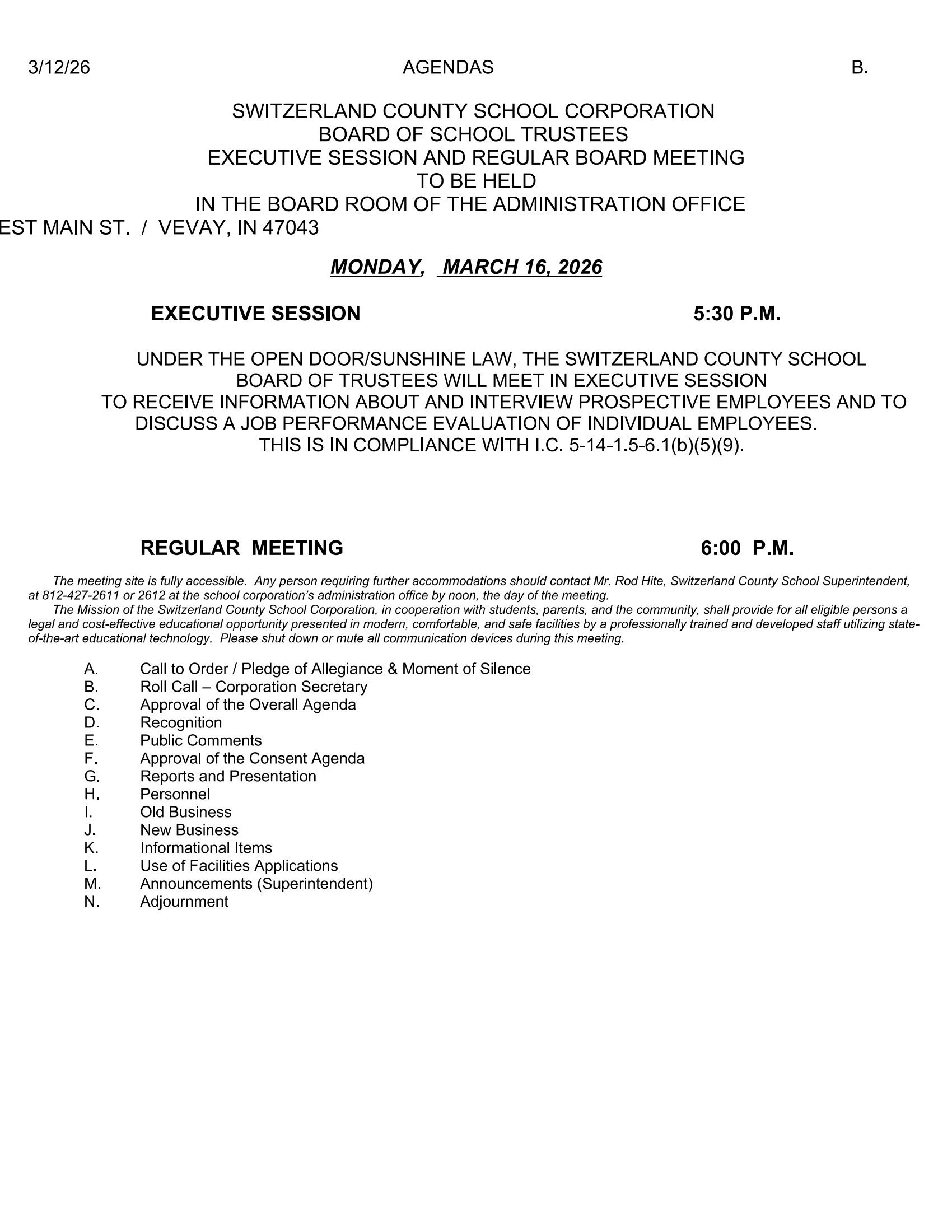 Agenda Board Meeting March, 12th, 2026