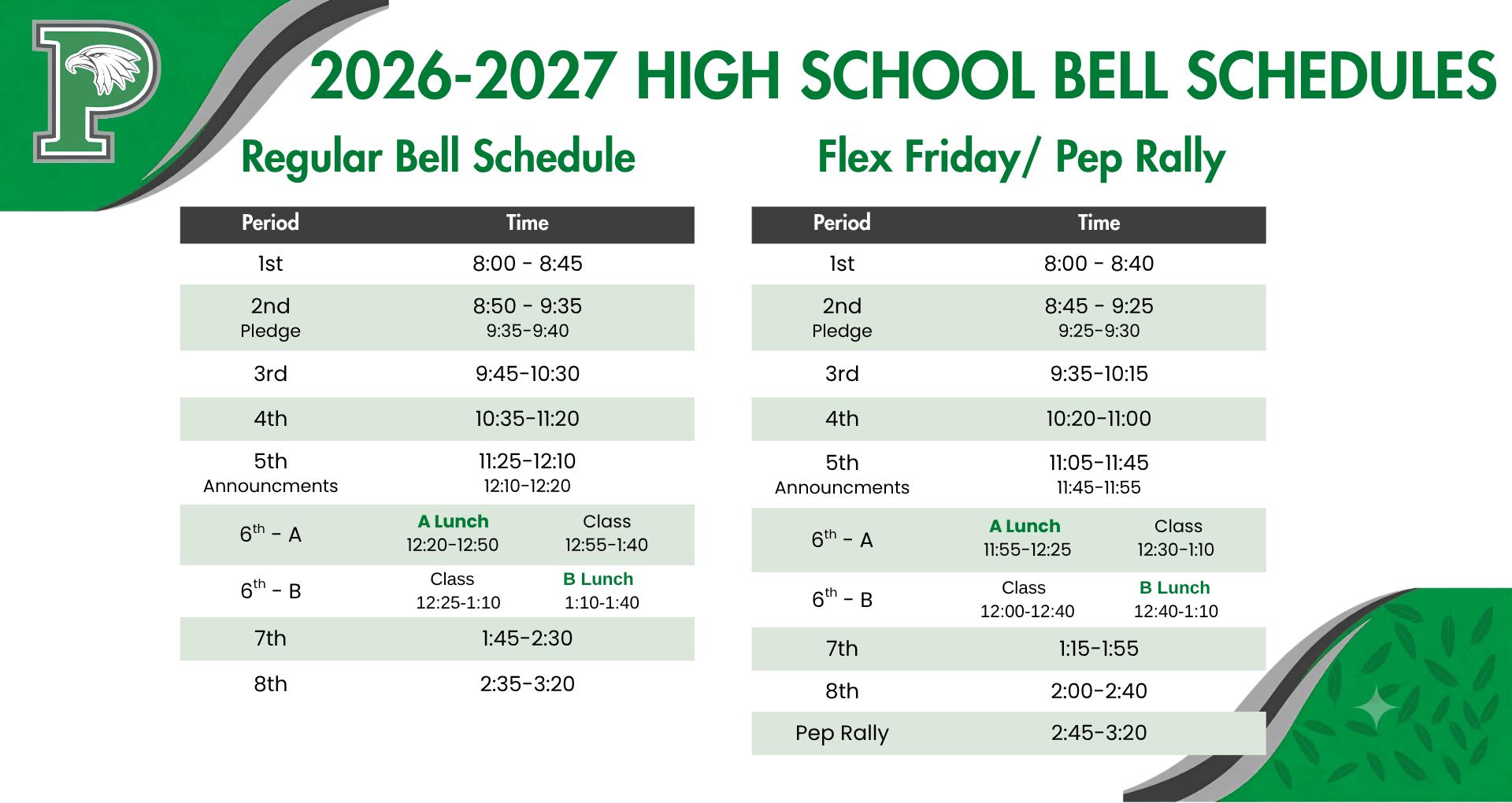2026-2027 High School Bell Schedule