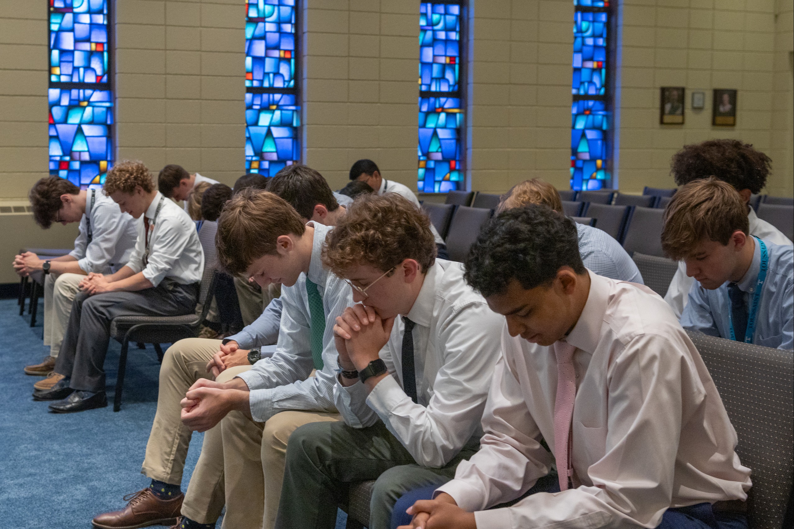 Students seated in chapel