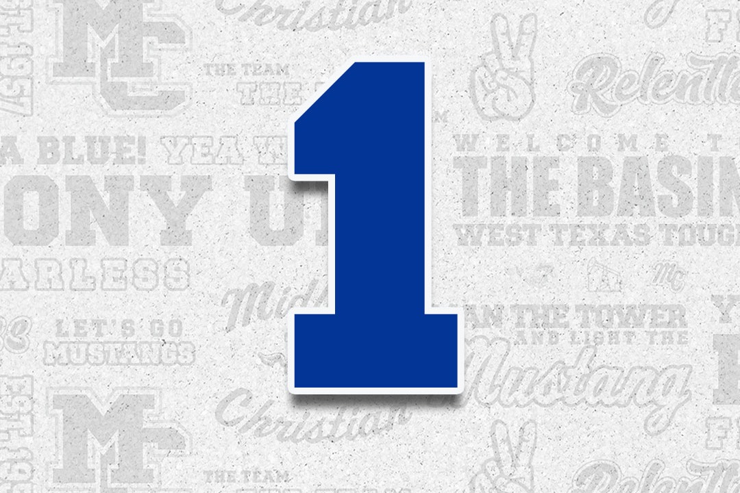 A large blue number "1" on a gray background with multiple overlapping white texts.
