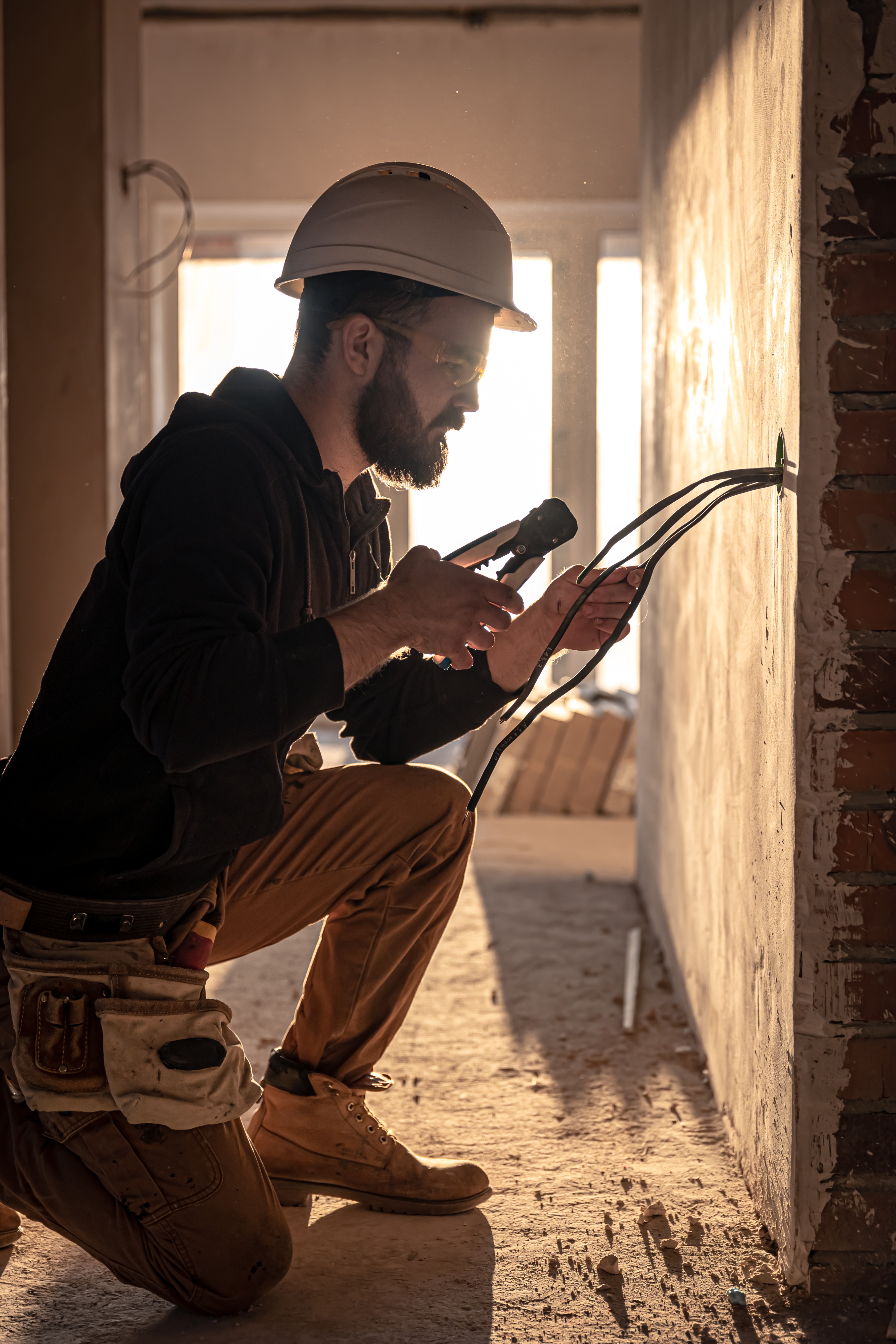 Two men working on a electric panel chatting