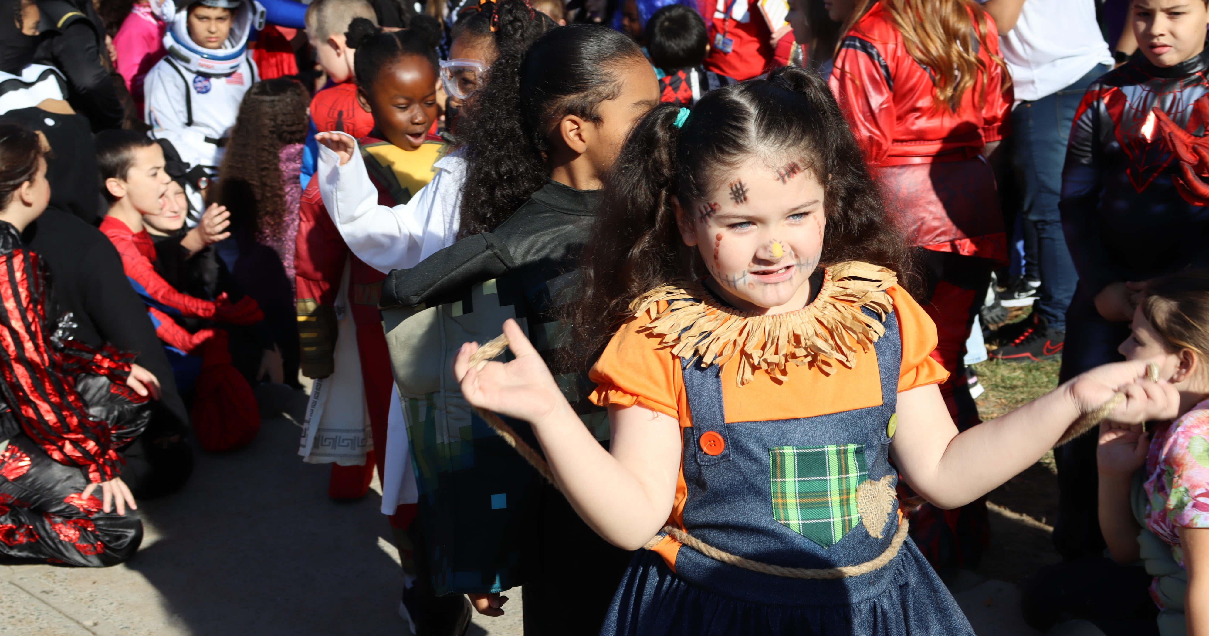 Elementary students dressed up for Halloween parade