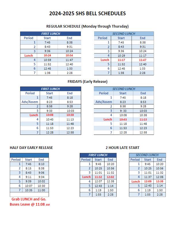 Sultan High School 2024 2025 School Bell Schedule