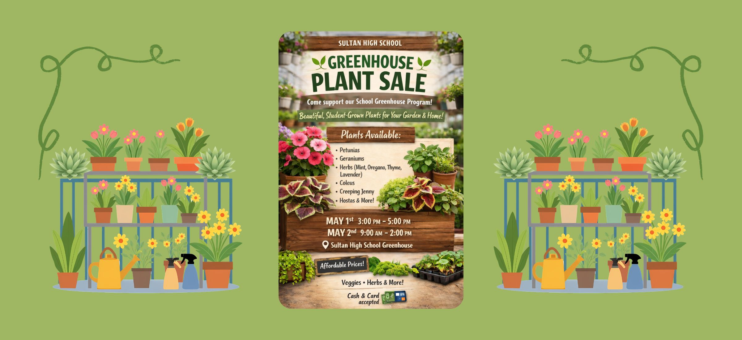 SHS Greenhouse Plant Sale May 1st 3PM - 5PM &amp; May 2nd 9AM - 2PM Sultan High School Greenhouse
