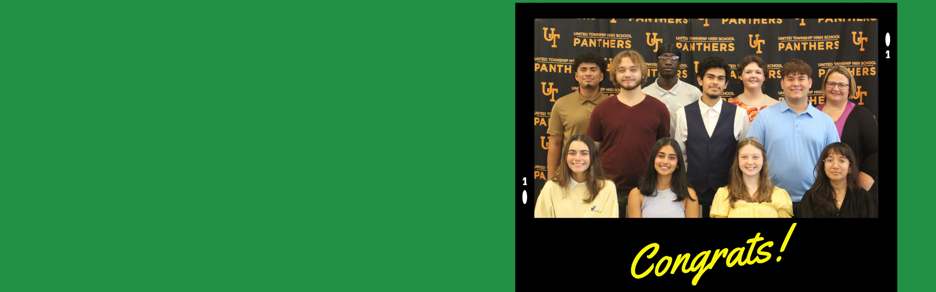 Picture of 10 students and one staff member in front of UTHS backdrop..