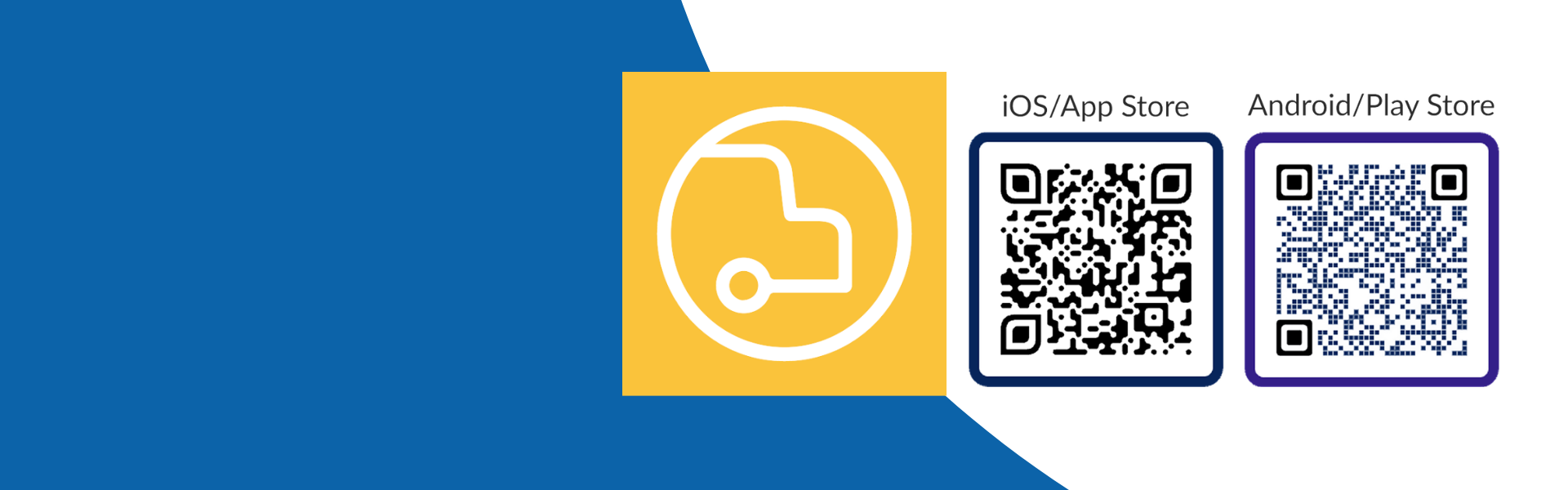 BusRight App Logo of part of bus in a circle with yellow background and QR Codes for downloading app.