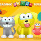 Academic skill builders: cartoon cat, dog and chicken