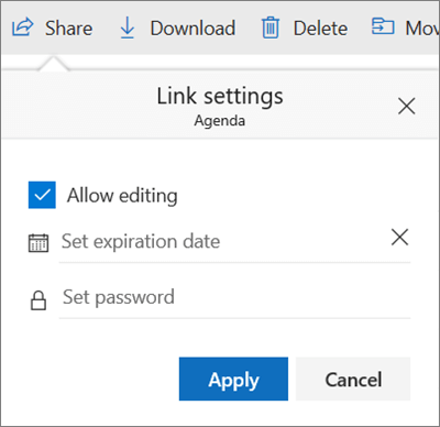 Set the options you want on your link, then select Apply when you're done.