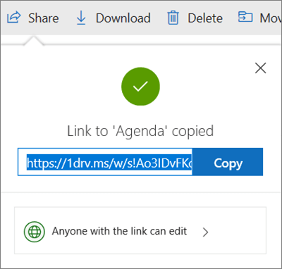 Once you're back at the main Share box, select Copy Link to copy the link to your clipboard.