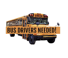 image of a school bus with: bus drivers needed across