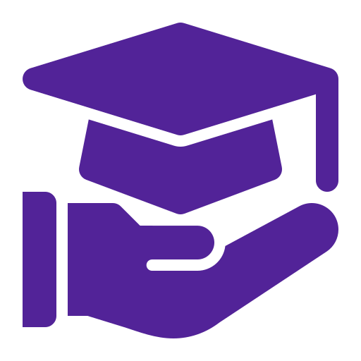 Purple hand holding a graduation cap
