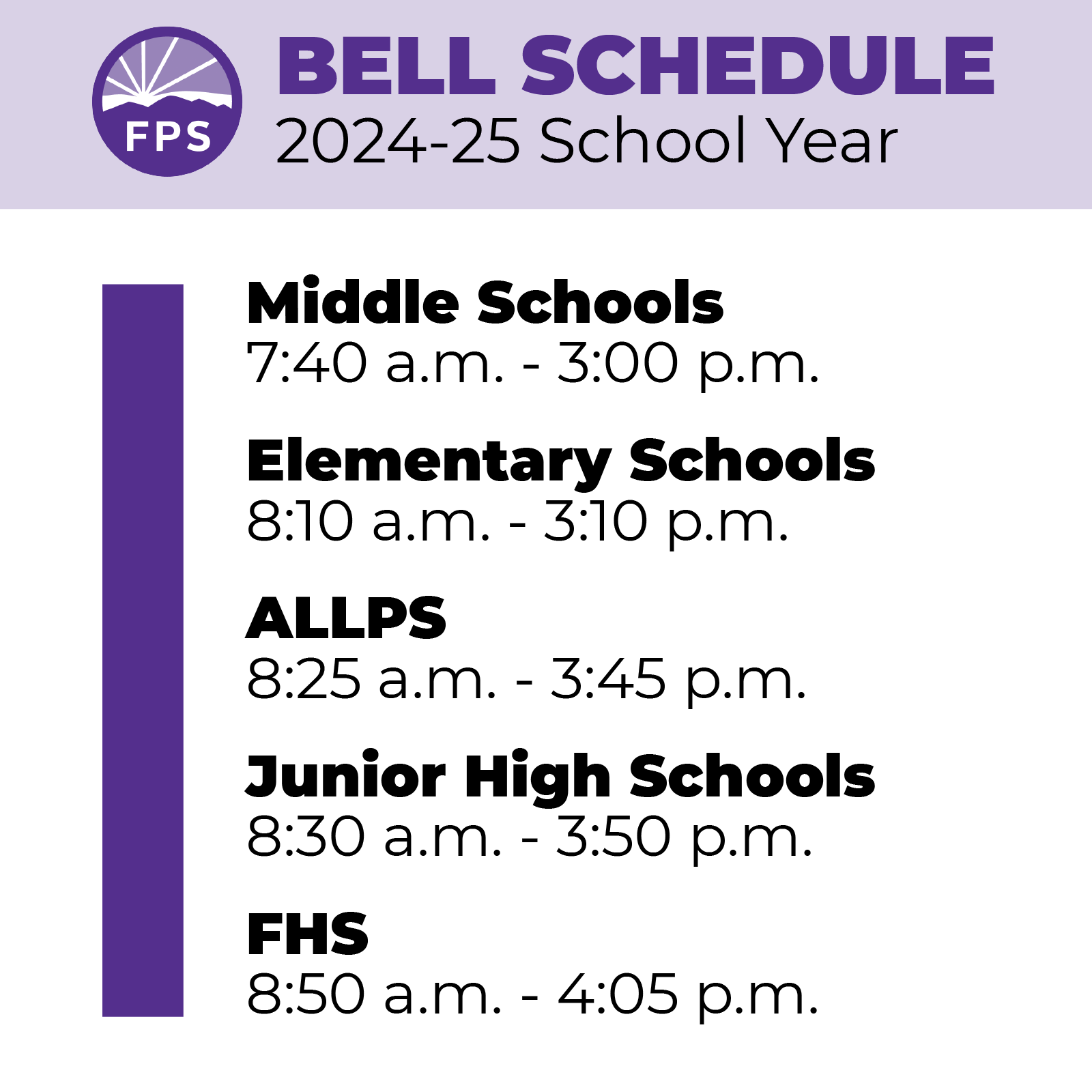 NEW FPS Bell Schedule 2024 25 Fayetteville Public Schools