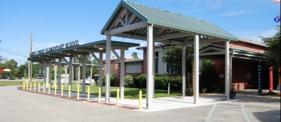 School building exterior and entrance