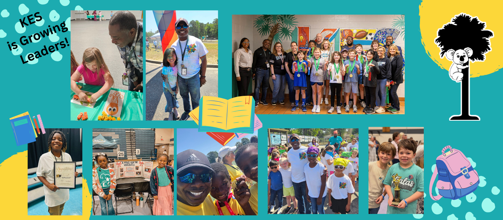 Collage of random students with Dr. Cobb and some with students holding ribbons, trophies, or certificates