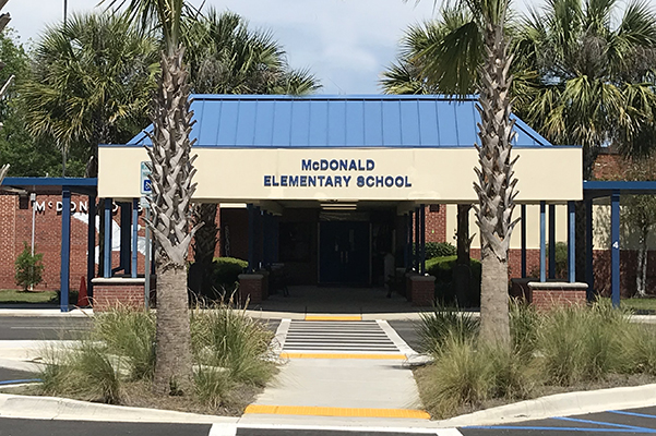 School building exterior and entrance