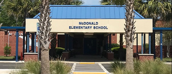 McDonald Elementary School building exterior and entrance