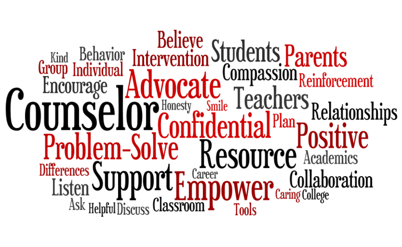 A graphic that has descriptor words of a counselor
