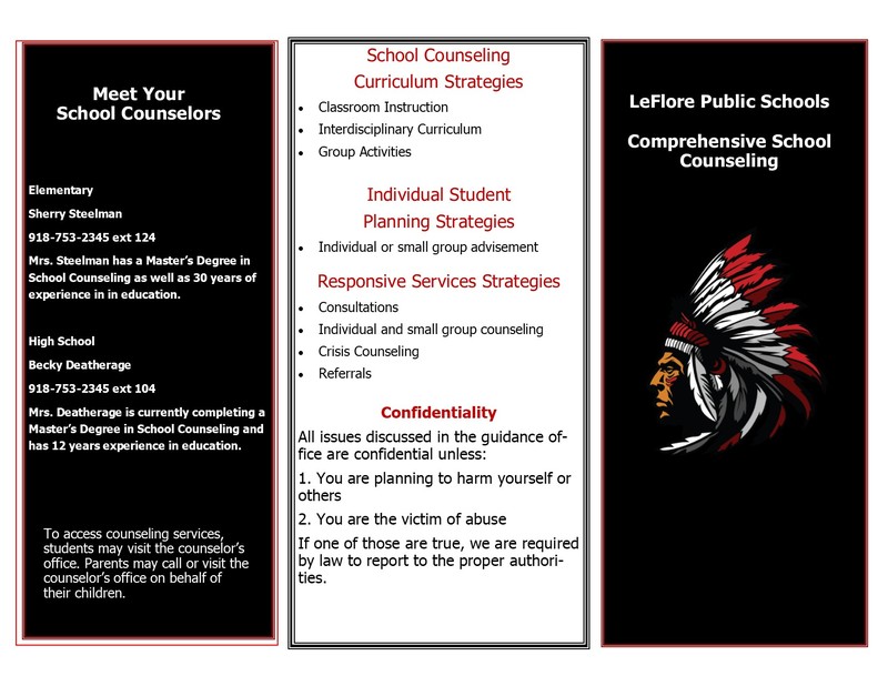 A brochure for LeFlore Public Schools Comprehensive School Counseling