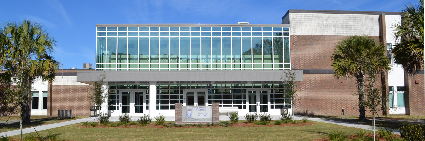 School building exterior and entrance