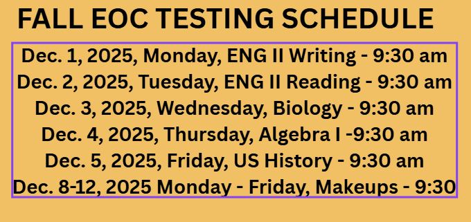 Fall EOC Schedule for HSD