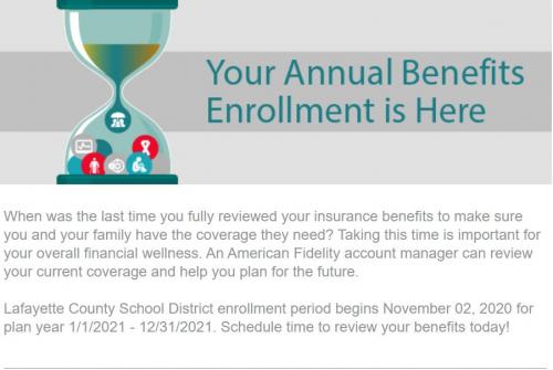 YourAnnual Benefits Enrollment is Here: when was the last time you fully reviewed your insurance benefits to make sure you and your family have the coverage they need? TAKING THIS TIME IS IMPOARTNAT TO YOUR OVERA