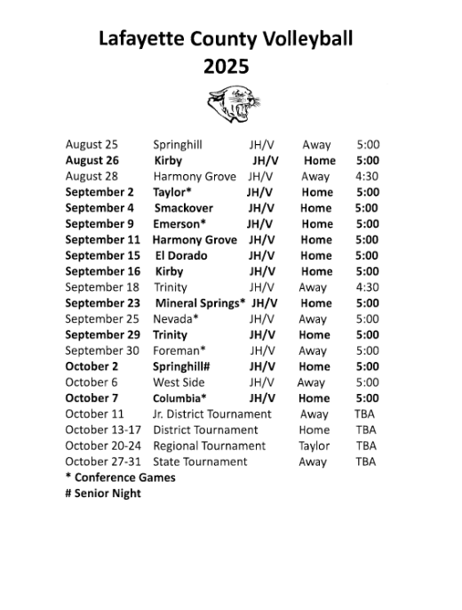 2025 Volleyball Schedule