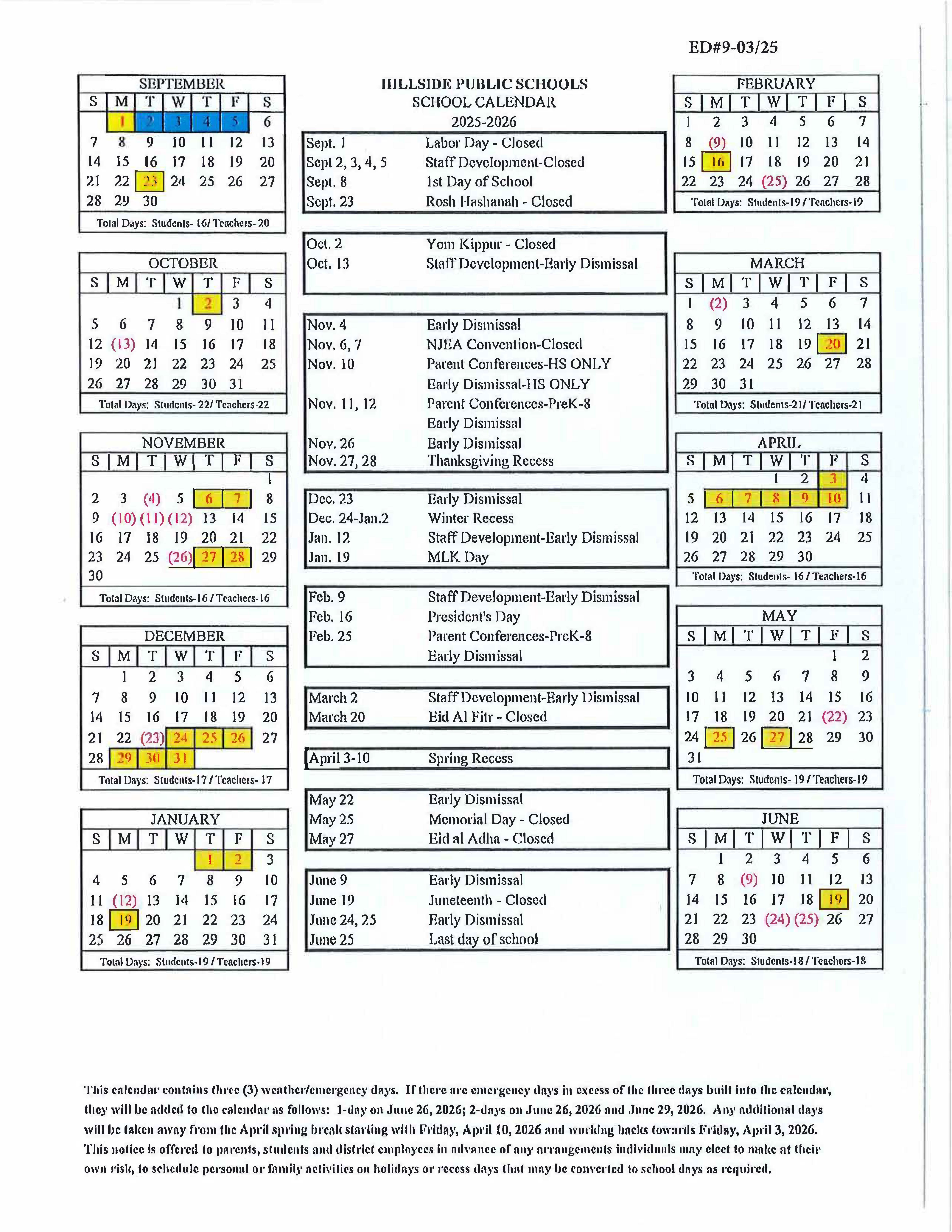 District Calendar 2025 - 2026