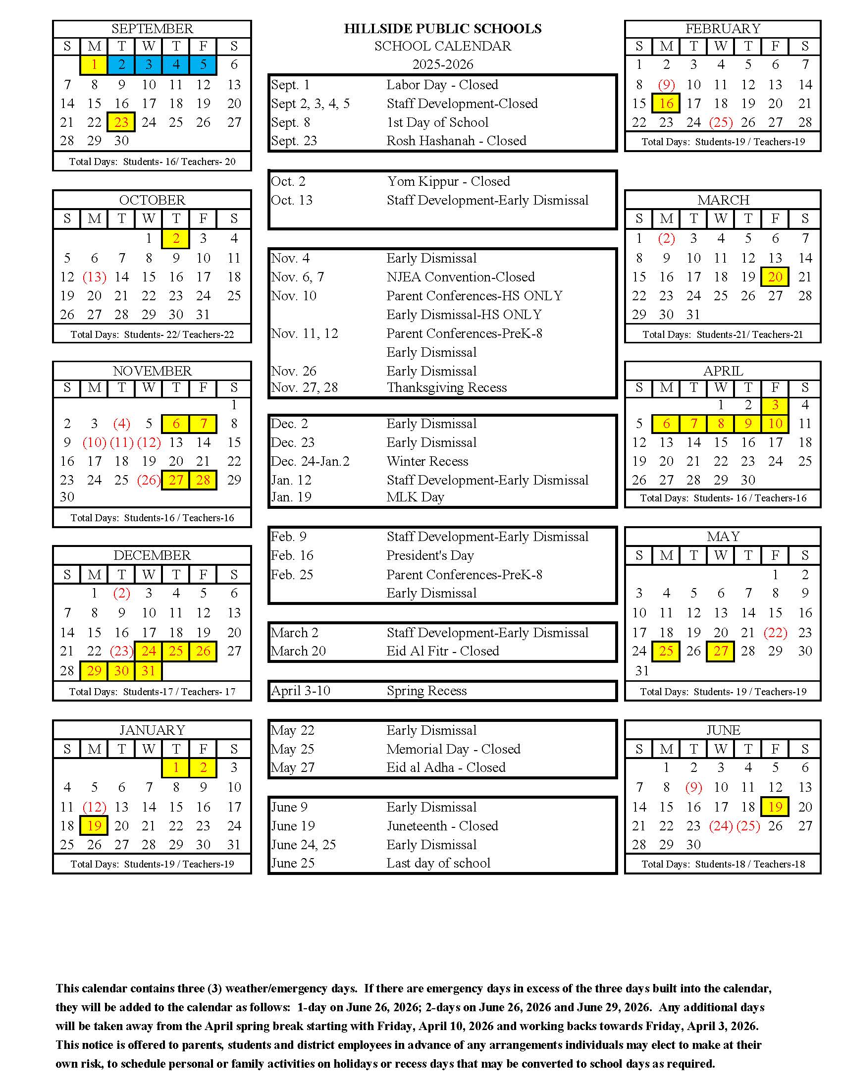 District Calendar 2025 - 2026