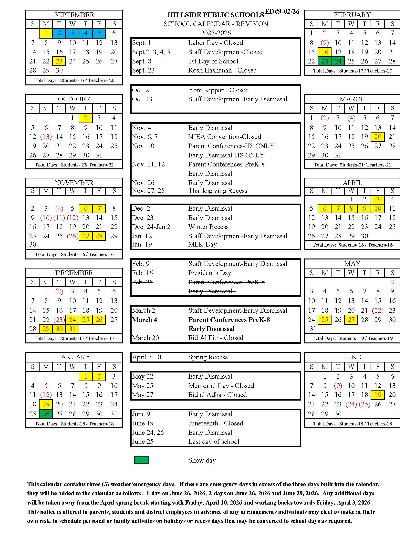 District Calendar 2025 - 2026