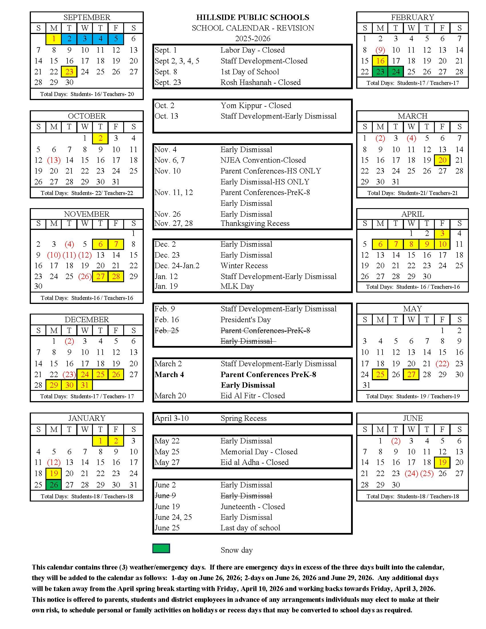 District Calendar 2025 - 2026