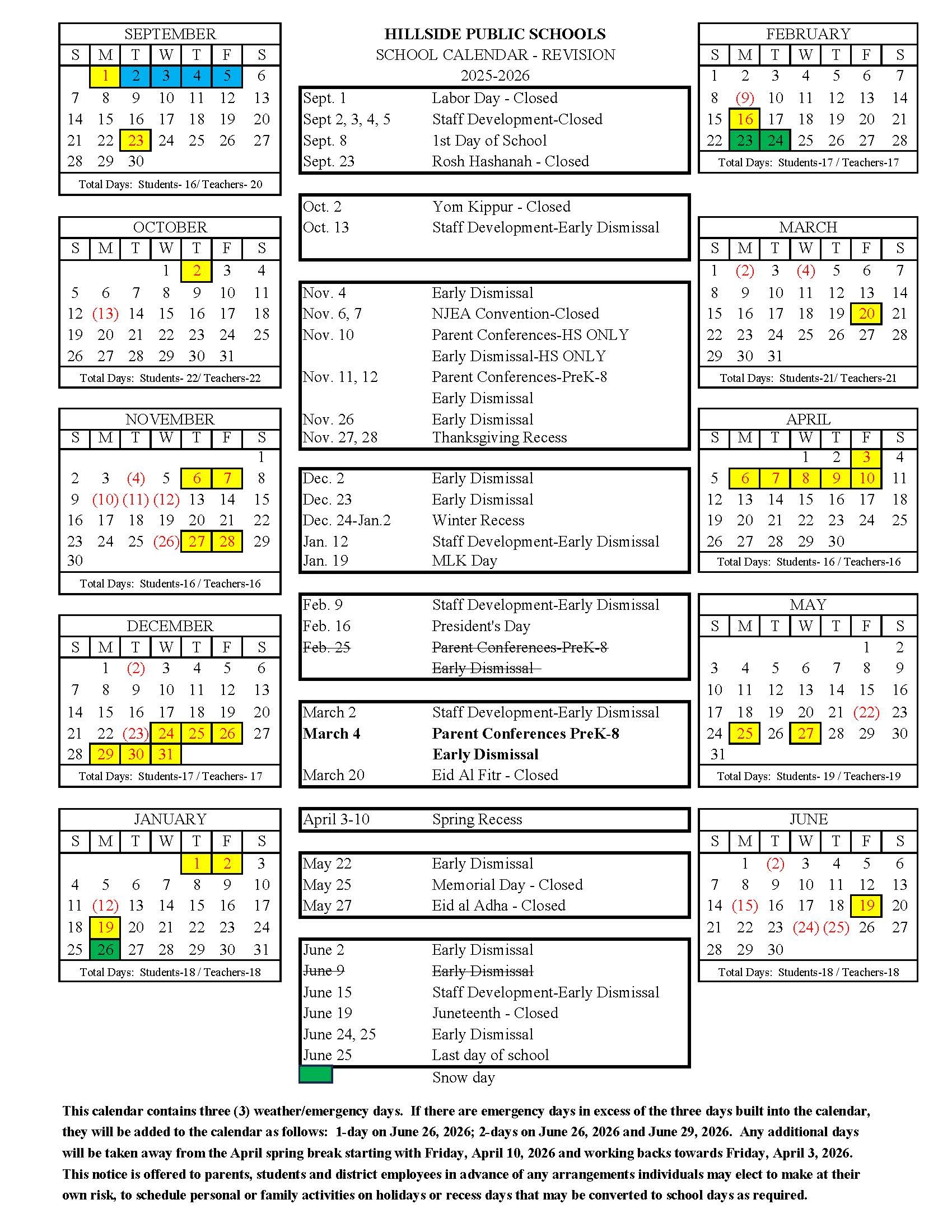 District Calendar 2025 - 2026