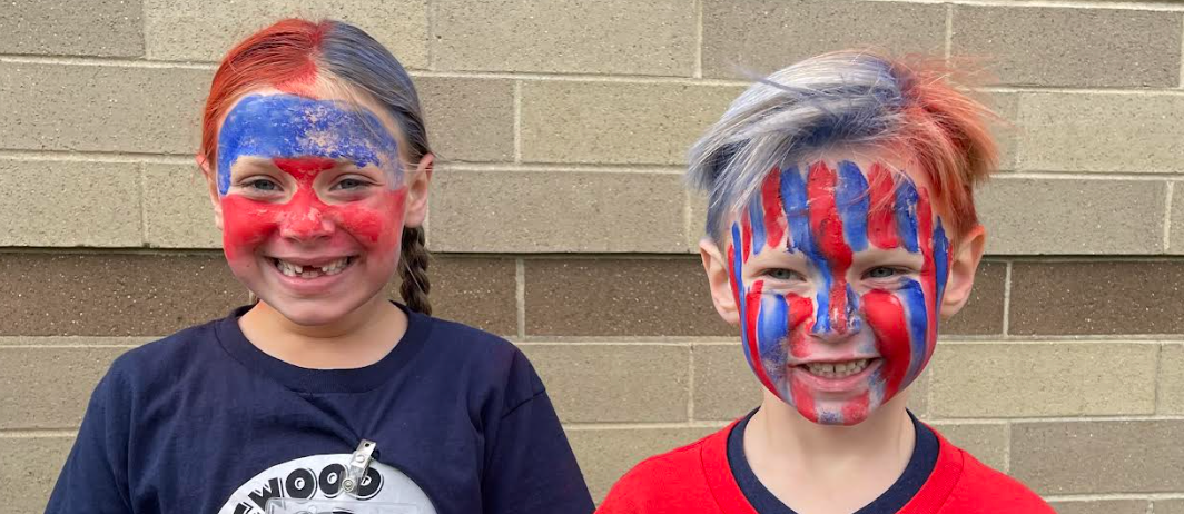 Ringwood students with their faces painted blue and red