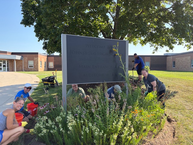 JHS Staff helping beautify the JHS landscaping