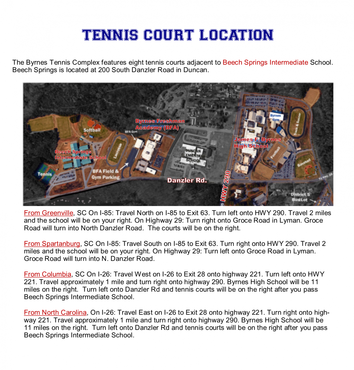 Tennis Court Location/Directions | Athletics