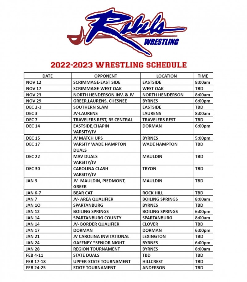 2022-2023 Wrestling Schedule