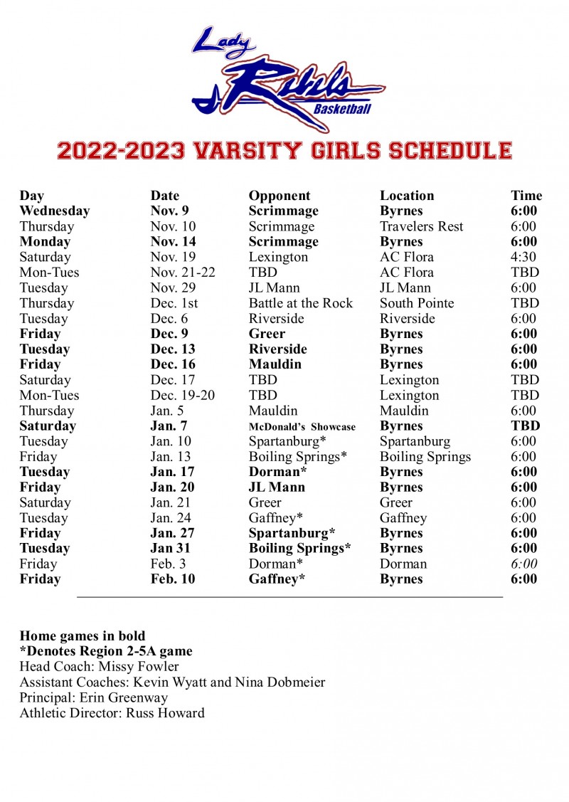 2022-2023 Varsity Schedule