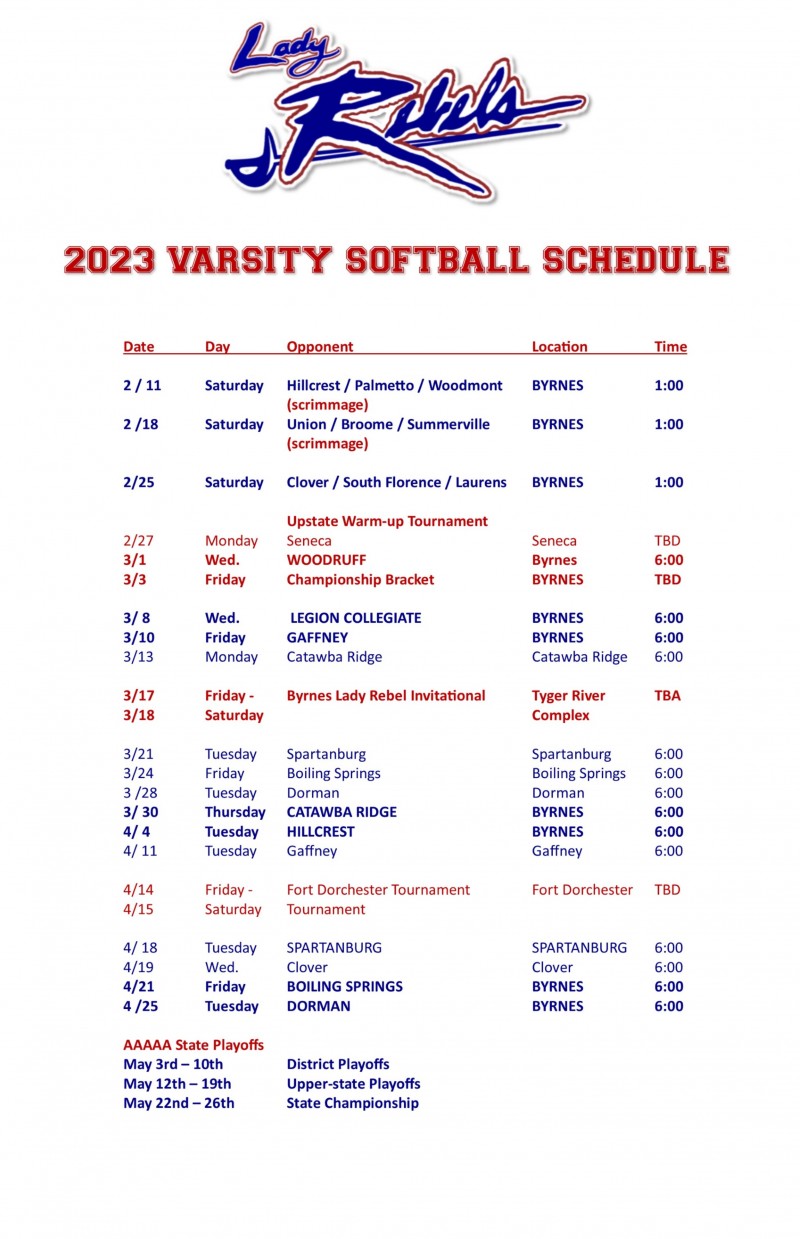 Softball 2023 Schedule