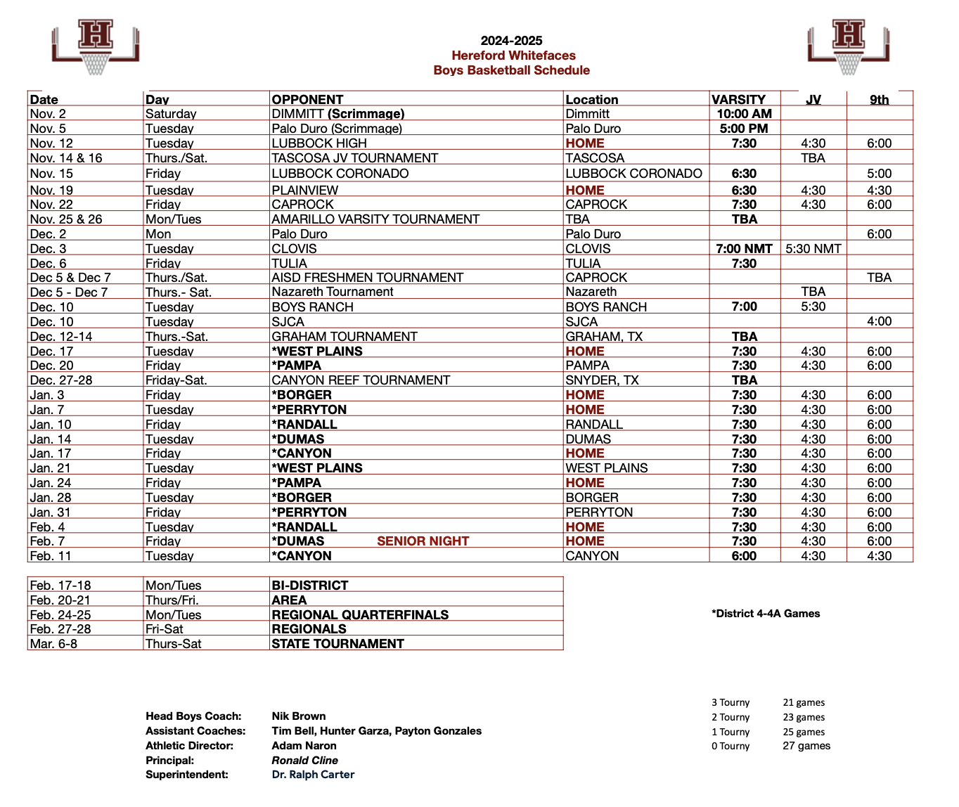 basketball schedule