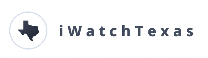 The iWatchTexas logo features a stylized outline of Texas in black, inside a white circle. Below it, the text "iWatchTexas" is written in dark blue.