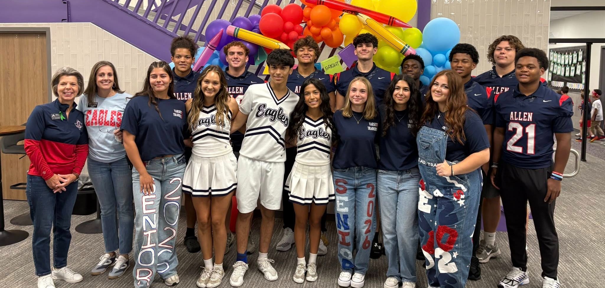 Allen Eagle students in front of stairs