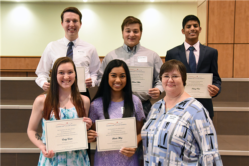 Erin Valenta Memorial Scholarship given by Allen Band Booster Association – $500 each Ryan King, Thomas Miller, Aashay Patel, Emily Erwin, and Sarah Abiog with Meredith Valenta