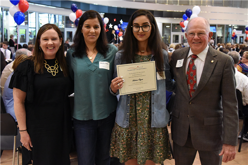 Gayle Boon Memorial Scholarship – $2,500 Sabrine Oujout with mother Khadija Oujout and with Kimbra Boon Crawford and Dr. E.T. Boon