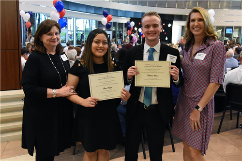 Mary Evans Elementary School PTA Scholarship – $500 each Lucia Nguyen and Christian Hinton with Pam Hale, Evans Elementary principal and Evans Elementary PTA president Michel Ann Coleman
