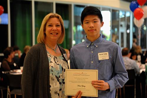Foundation For Allen Schools Scholarship given in memory of Thomas Francis Roberts and Ruby May Fulk - $1,000 Kevin Yang with donor Susan Fulk