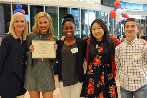 Ford Middle School Scholarship - $500 Erin Flanigen with Donna Laster, Ford Middle School representative, and Ford Middle School NJHS officers Lauren Bradfield, Ashley Woo, and Brenden Pitney