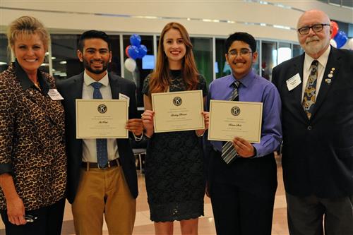 Kiwanis Club of Allen Scholarship - $500 each Ish Patel, Lindsay Browne, and Soham Shah with Colleen Biggerstaff and Donald Ables, Kiwanis Club of Allen representatives