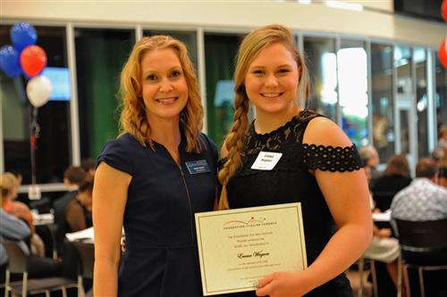 KONE, Inc. Scholarship - $1,000 Emma Wagner with Foundation board member Paige Perry  